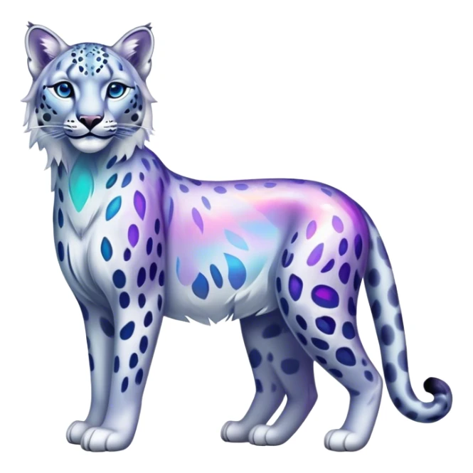 Colorful vibrant transparent iridescent ethereal fantasy-lynx-snow-leopard-animal, full-body sticker