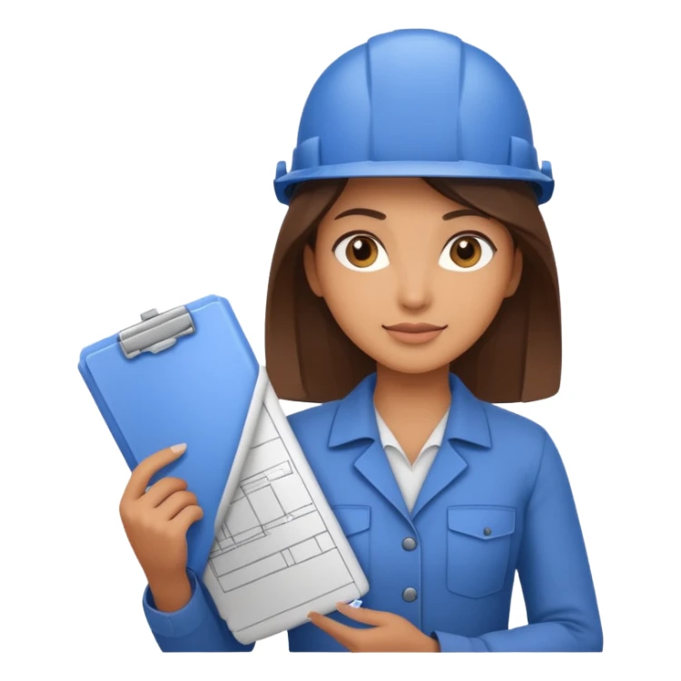 female engineer emoji, holding a blueprint sticker