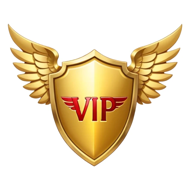 Gold shield with wings and VIP text in the center sticker