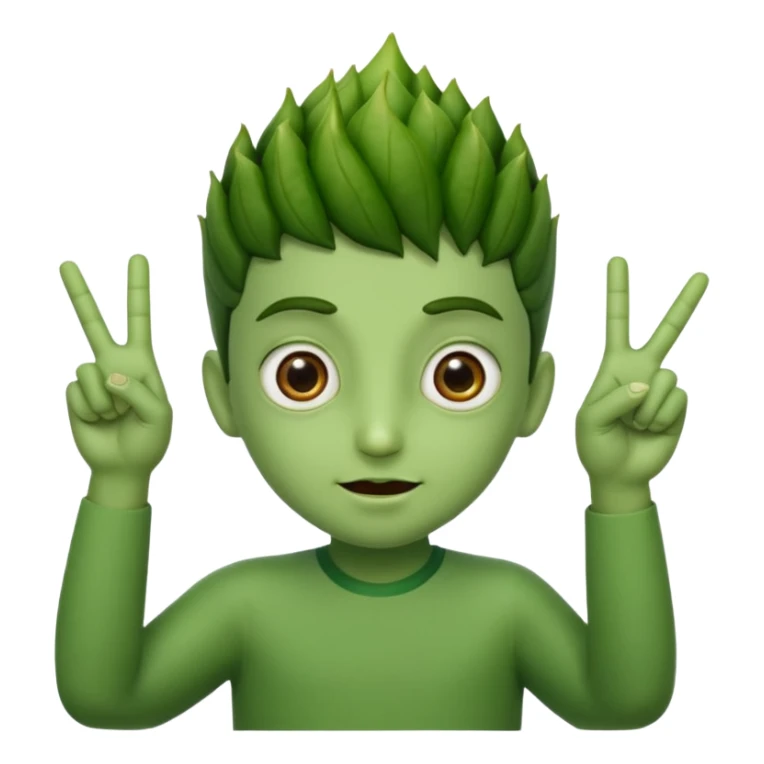 bhindi with big eyes antwo hands showing vitory sign sticker