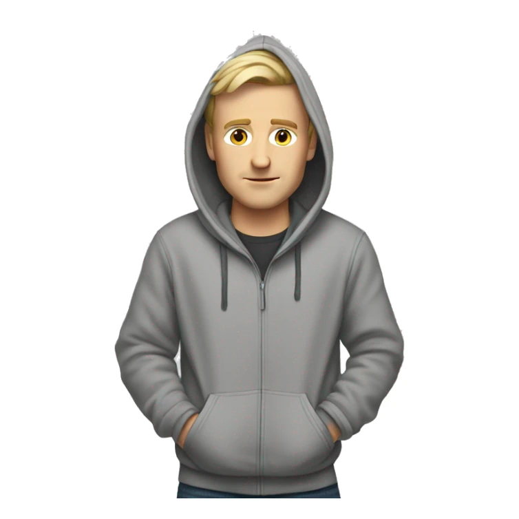 A white man with a pointy hoodie sticker