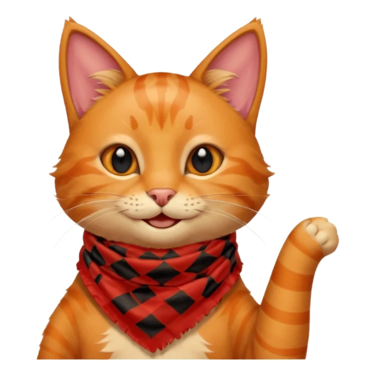 Cat smiling and giving thumbs up, wearing red Checkered Triangle scarf sticker