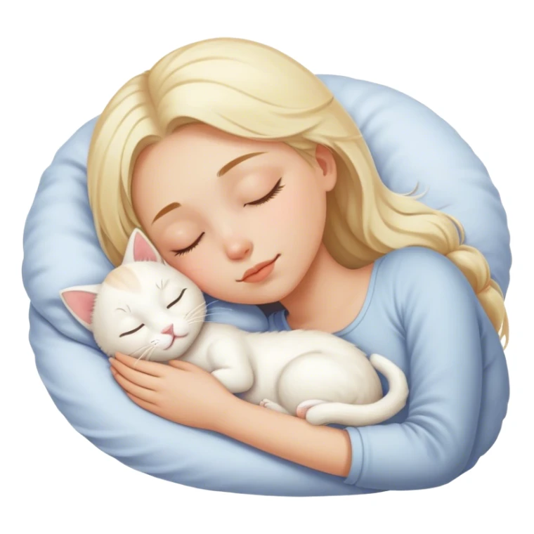 White girl blond hair sleeping with white kitty sticker