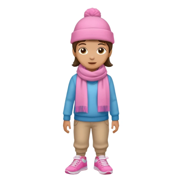 Kid wearing pink hat and scarf, pink sneaker, full body sticker