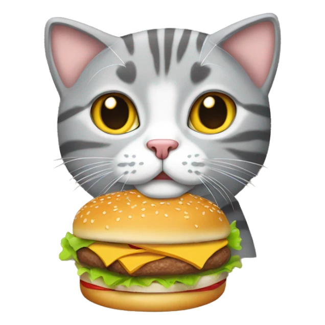 Grey tabby Cat with burger and fries  sticker