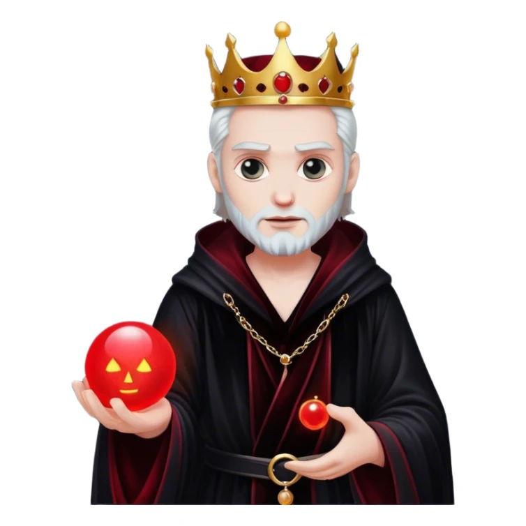 A gothic king in a black velvet robe, holding a glowing red orb sticker