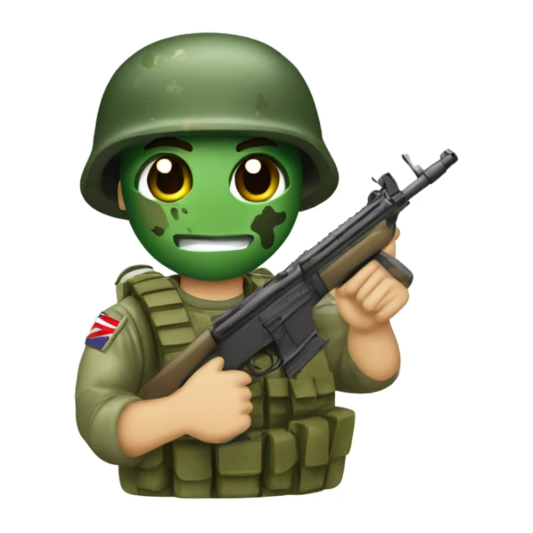 British army soldier with green camo paint on his face pointing with grenade in hand  sticker