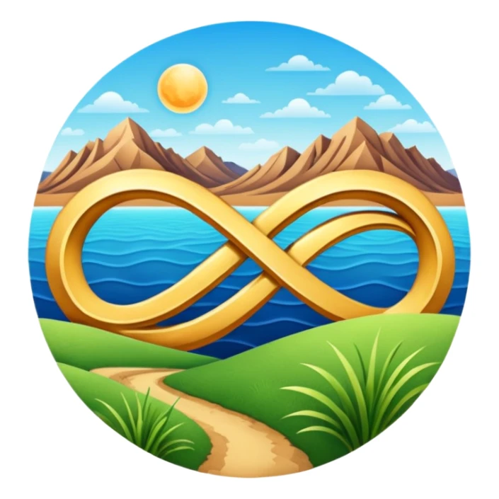 infinity 8 symbol stylised to symbolise earth, with desert, grass, cities, oceans sticker