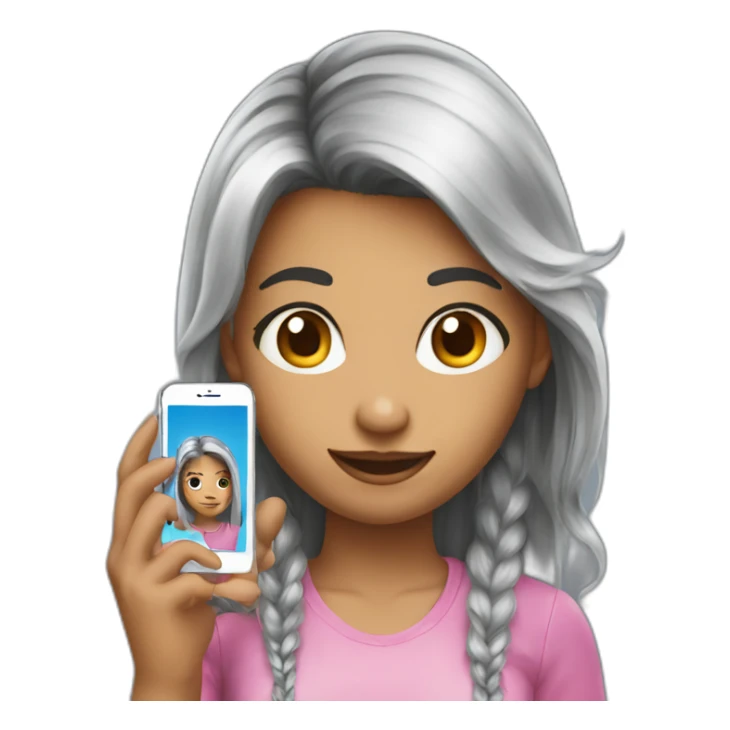 strigth hair withe skin teenager girl playing with a cellphone sticker
