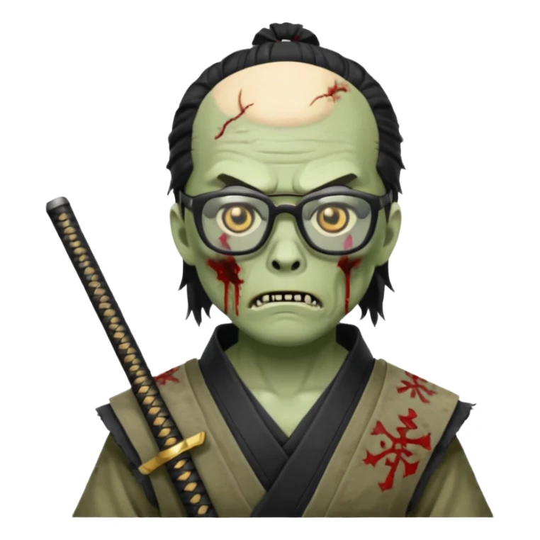 zombie samurai with black glasses, highlight the glasses sticker