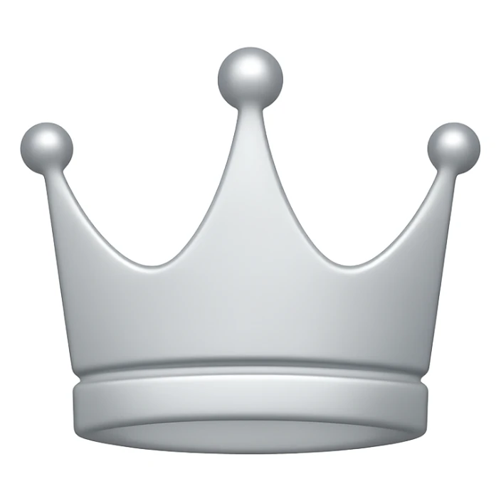 Elegant silver crown icon for VIP status, sleek contour, silver gradient, elegant shine, minimalist luxury, suitable for app subscription badge sticker