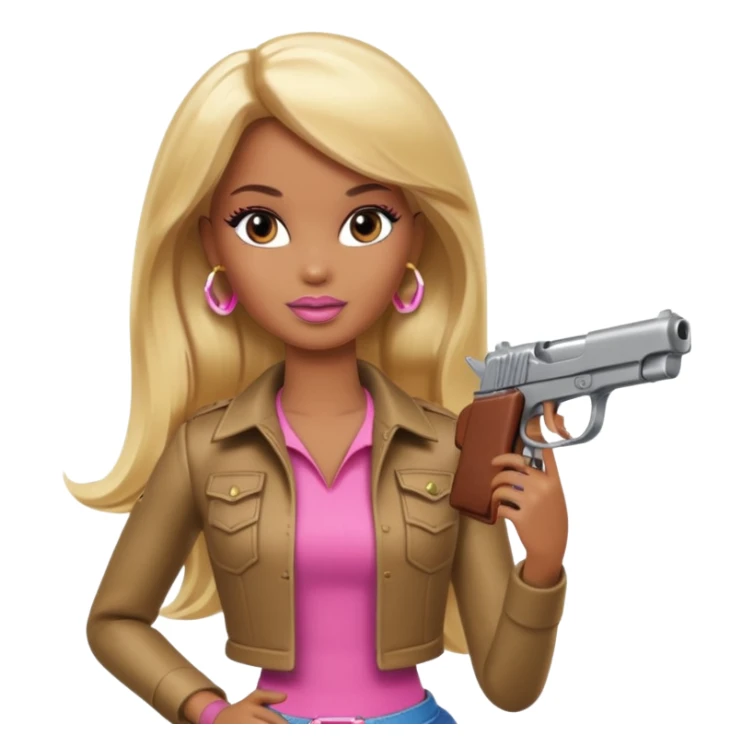 Brown skin blonde hair barbie with gun sticker