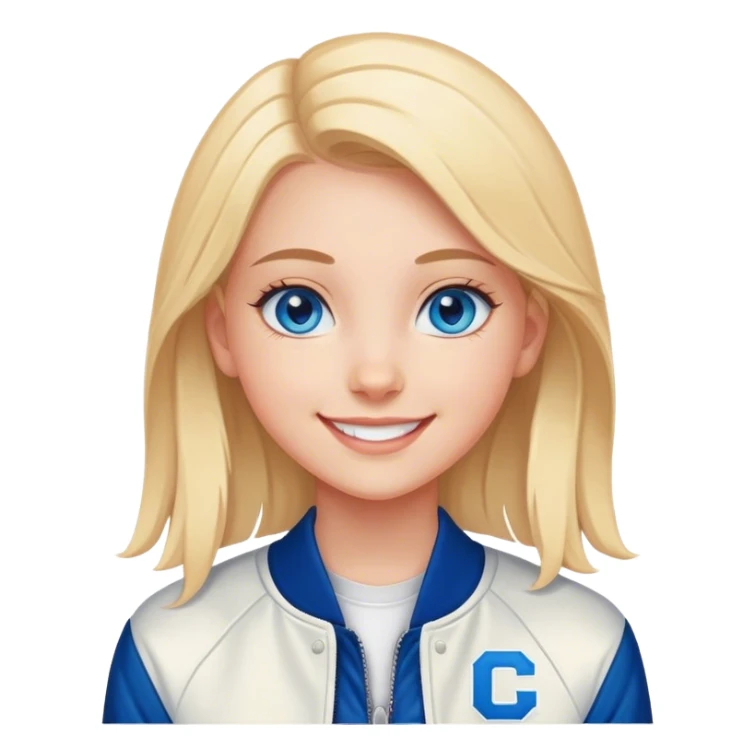 smiling girl in letterman jacket Blue eyes sticker