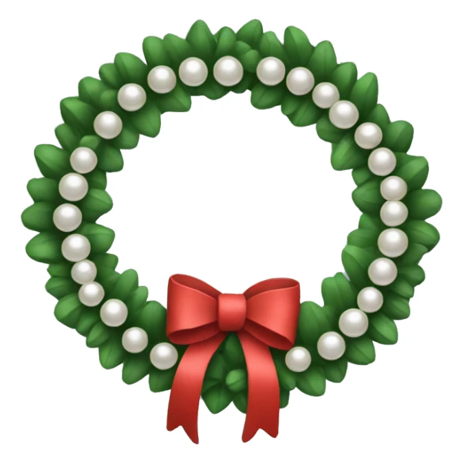 A Christmas wreath designed like a circle of pearls with a tiny black bow. sticker