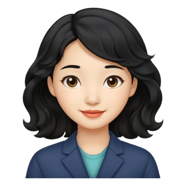 Red girly stuff asian black hair with wavy medium length sticker