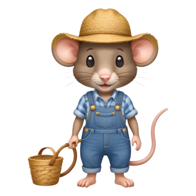 farmer rat in denim overalls with a straw hat sticker