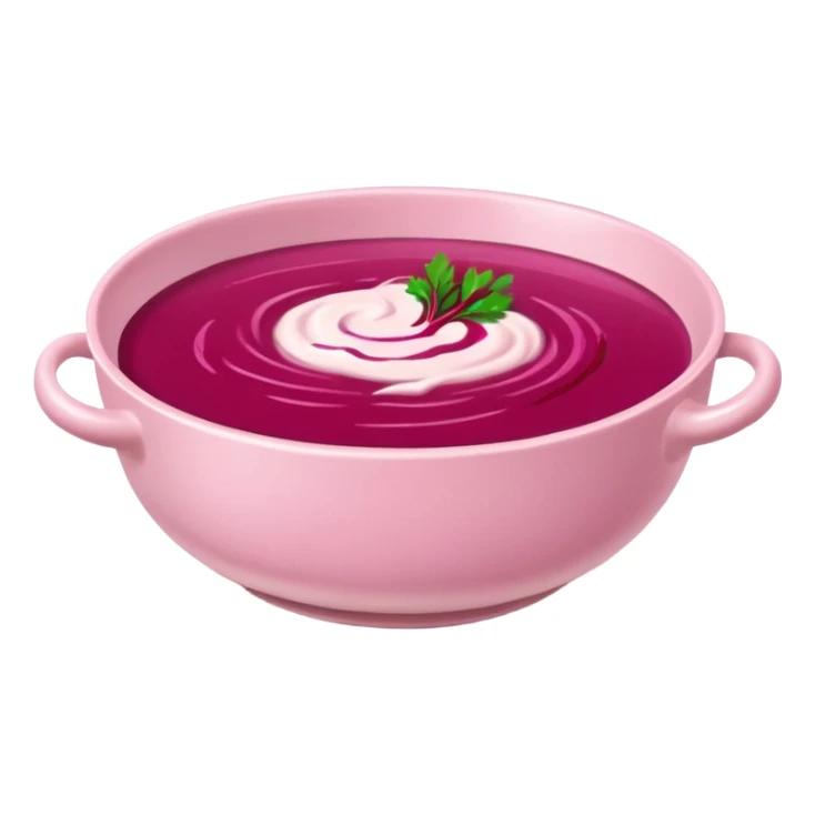 A bowl of pink soup from Lithuania with no face sticker