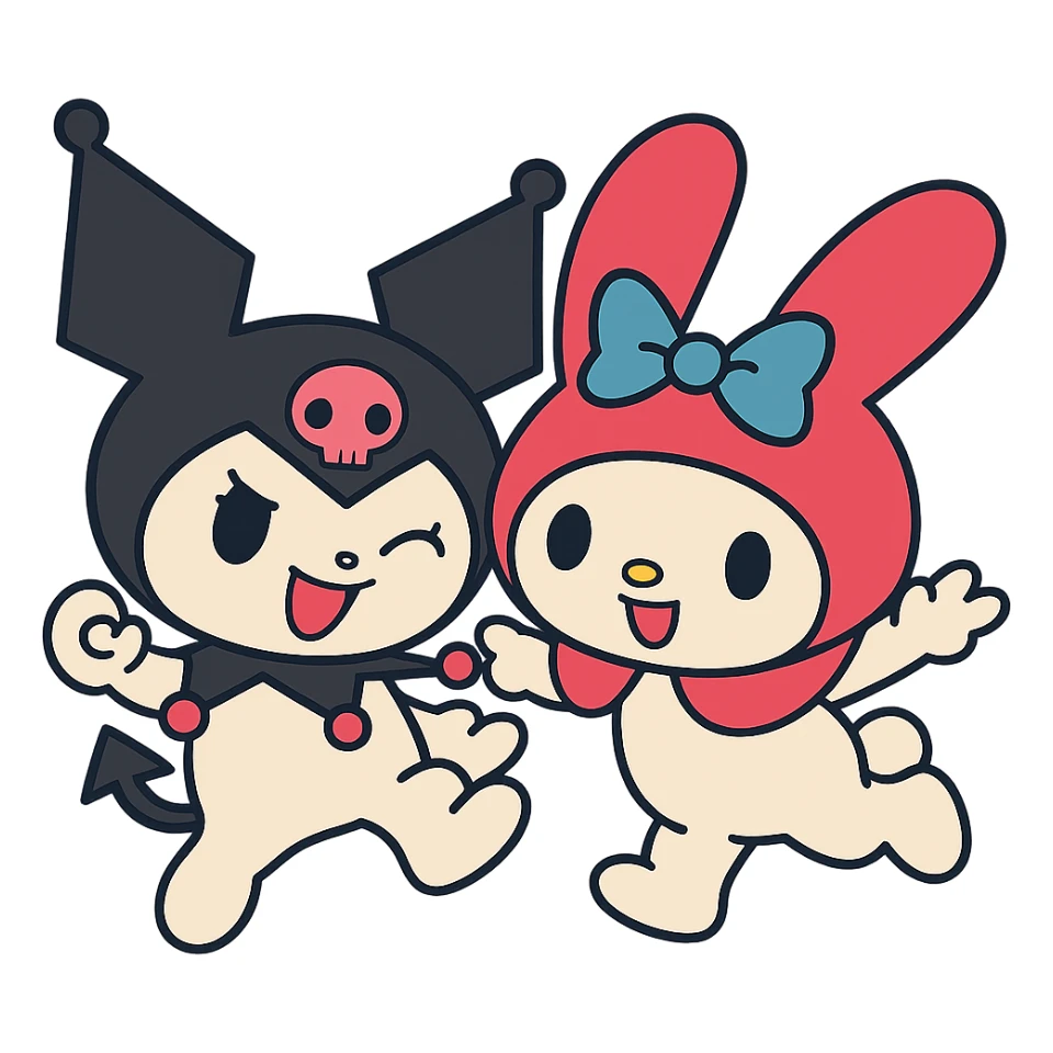 Remove the background, keep only Kuromi and My Melody in anime style, preserve all details, transparent background. sticker