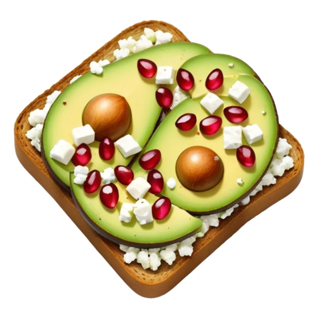 Sliced Avocado toast with pomegranate seeds and feta cheese sticker