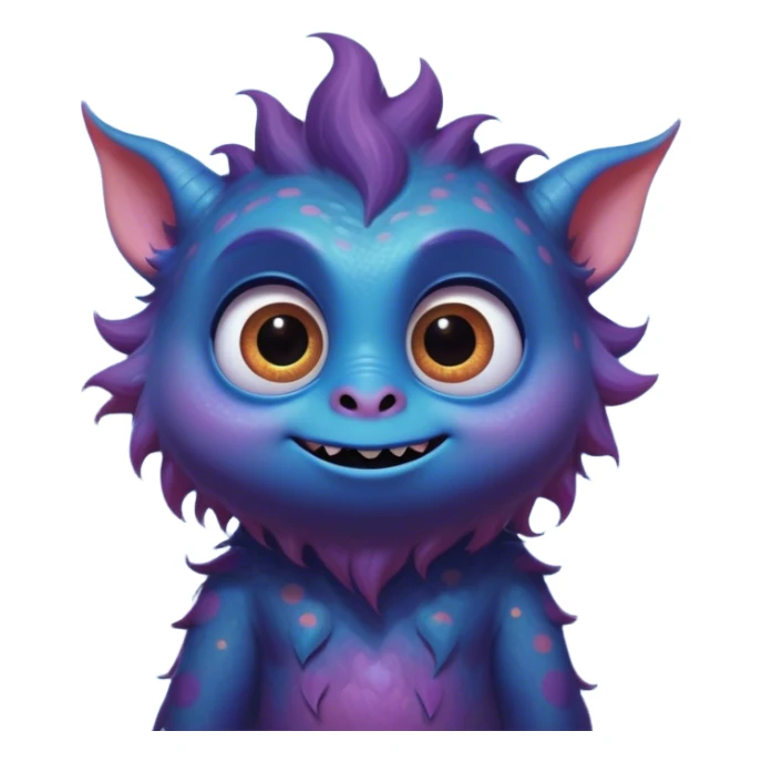 Macroscopic view, create an image of a cartoon monster with extra big shining eyes, by thomas kinkade and paul lehr, pixar cute character design, by Anne Stokes, splashes of neon galaxies, adorably cute, drew struzan inspiration, 2019, by Wojciech Korneli Stattler, beautiful matte painting sticker