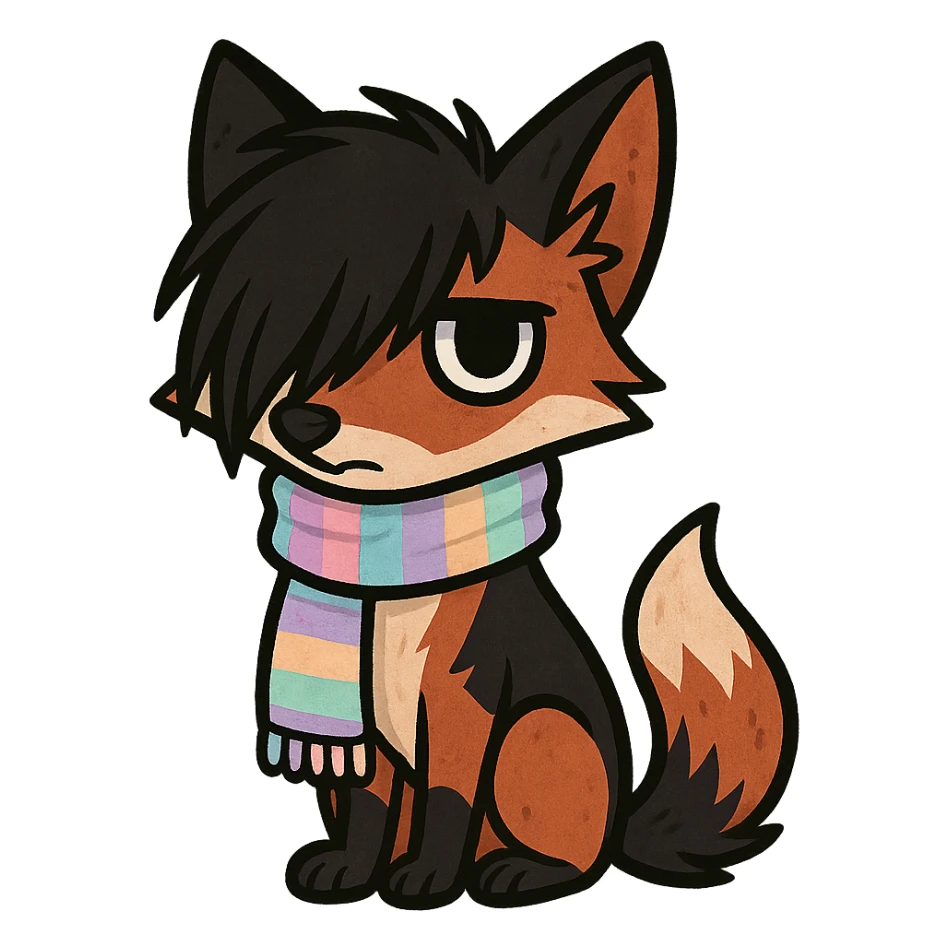 emo fox wearing a pastel scarf, no background sticker