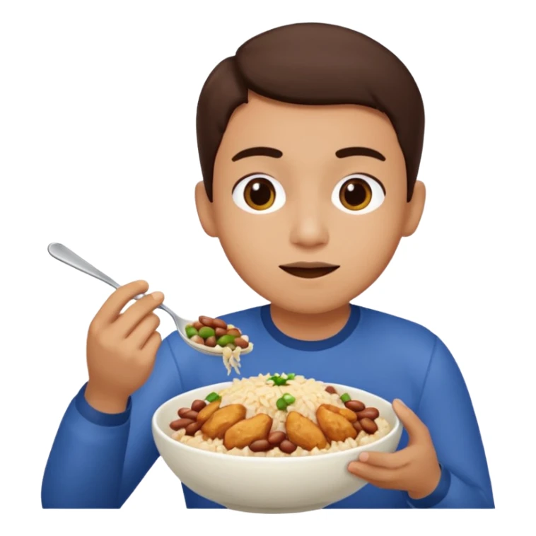 Create a person having lunch. Not a sandwich. Rice, beans and chicken. sticker