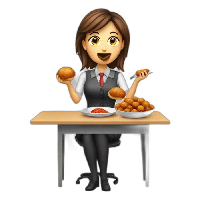 Italian accountant female eating meatball some sticker