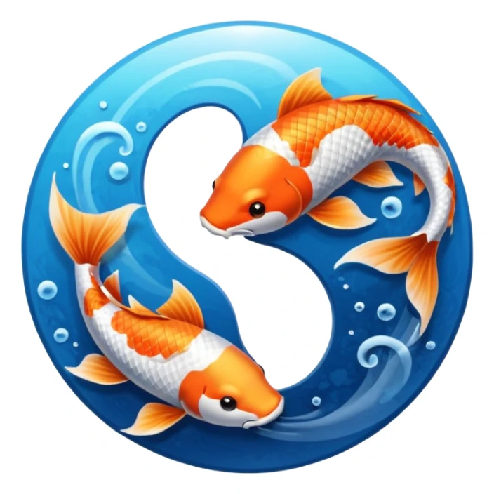 dos peces koi nadando de forma circular, representando el Ying y el yang, un pez debe ser azul representando la luna y el otro anaranjado representando el sol. sticker