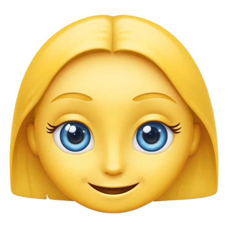yellow emoji, big blue eyes, smiling, pronounced eyebrows and long eyelashes sticker