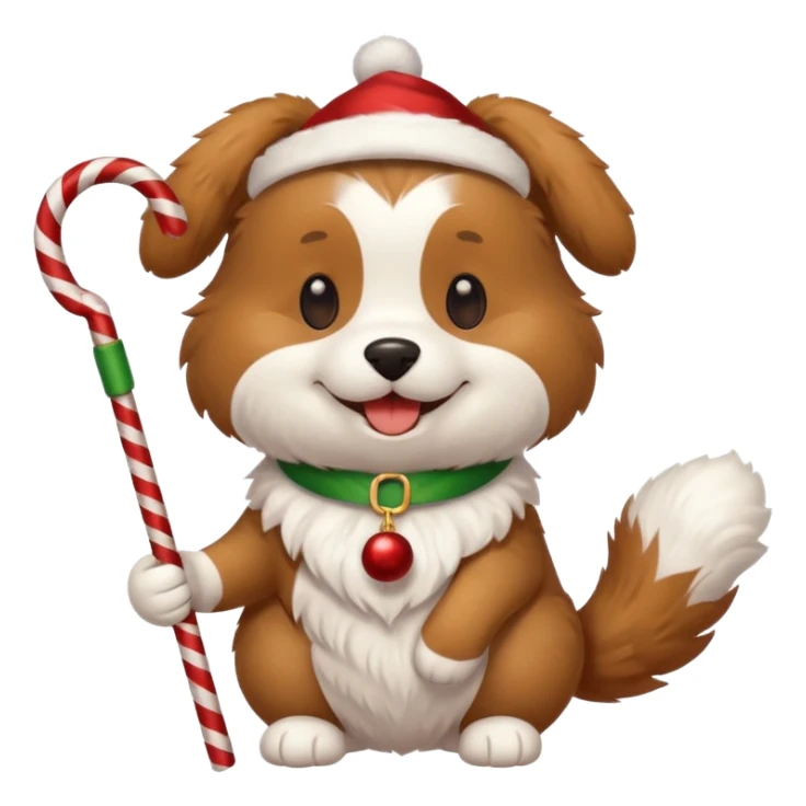 cute dog with a christmas cane in paw sticker