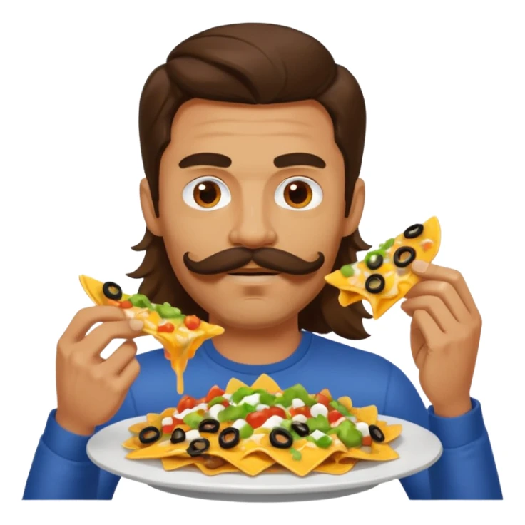 ripped guy with long hair and mustache eating nachos sticker
