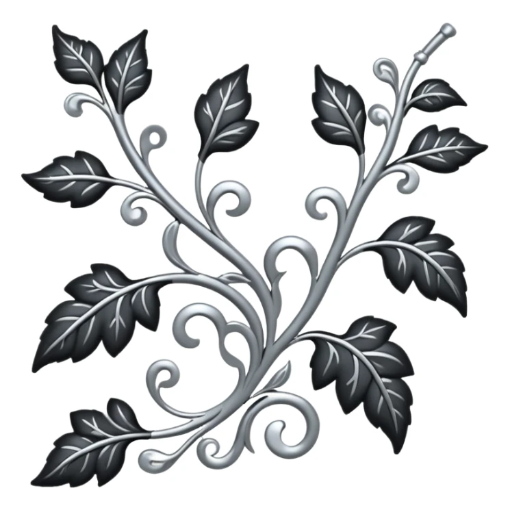 Black and silver filigree vine with leaves, artistic design, 3D, extremely detailed design sticker