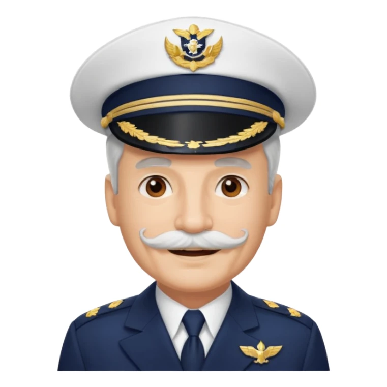 A light-skinned mid-aged man with brown eyes and white mustache, smiling while wearing a white captain’s hat with a navy emblem. sticker