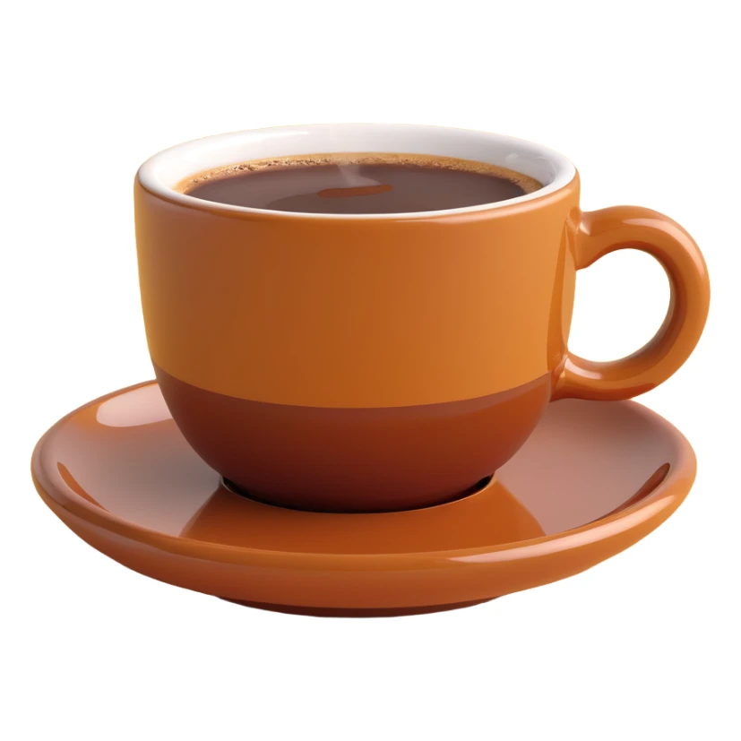 3D emoji style espresso cup, shiny ceramic, rich brown coffee, steam sticker