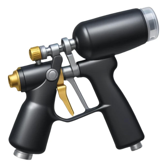 black and metal spray gun with clear attached sticker