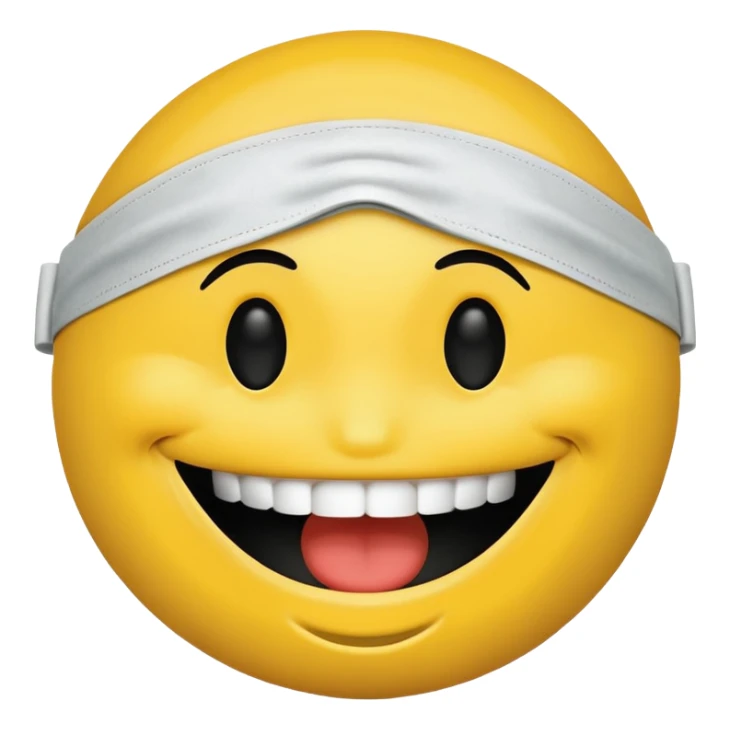 A smiley face wearing a gag and blindfolded sticker