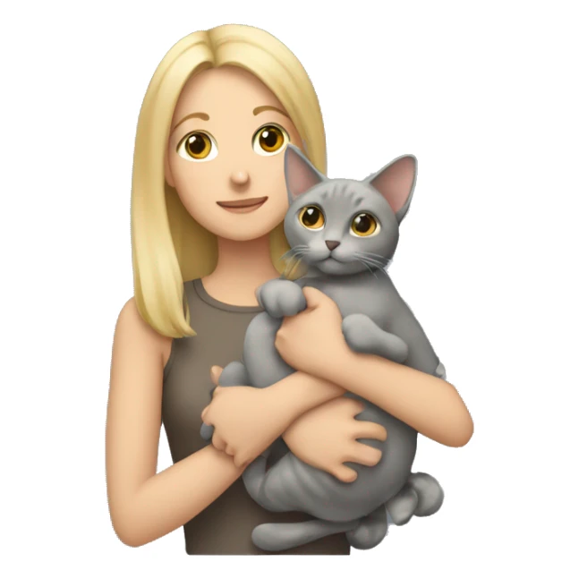blonde girl holding a gray fold-eared cat in her arms sticker