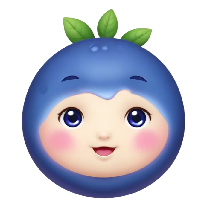 Cute Kawaii Blueberry, small and chubby, deep blue-purple with a tiny leafy crown, bright sparkling eyes, a soft round body, cute blushing cheeks, full of berry sweetness! sticker