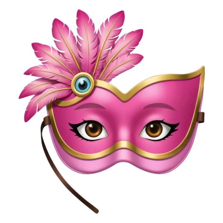 masquerade Pink eye mask with gold trim and small side feather. sticker