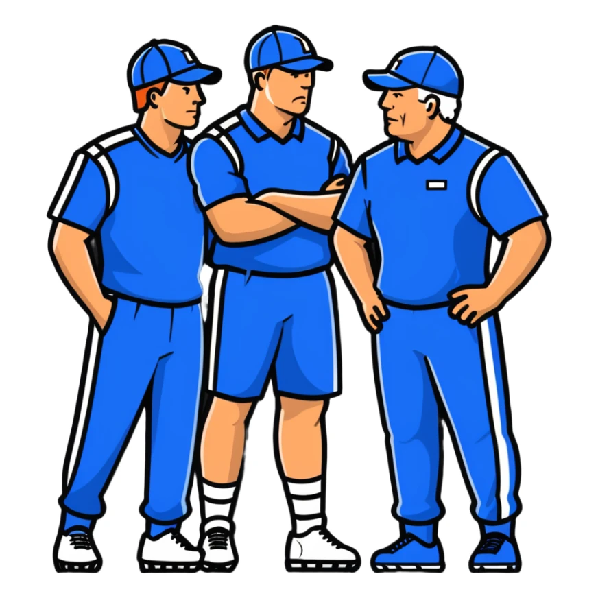 2 football coaches talking wearing caps and athletic clothing sticker