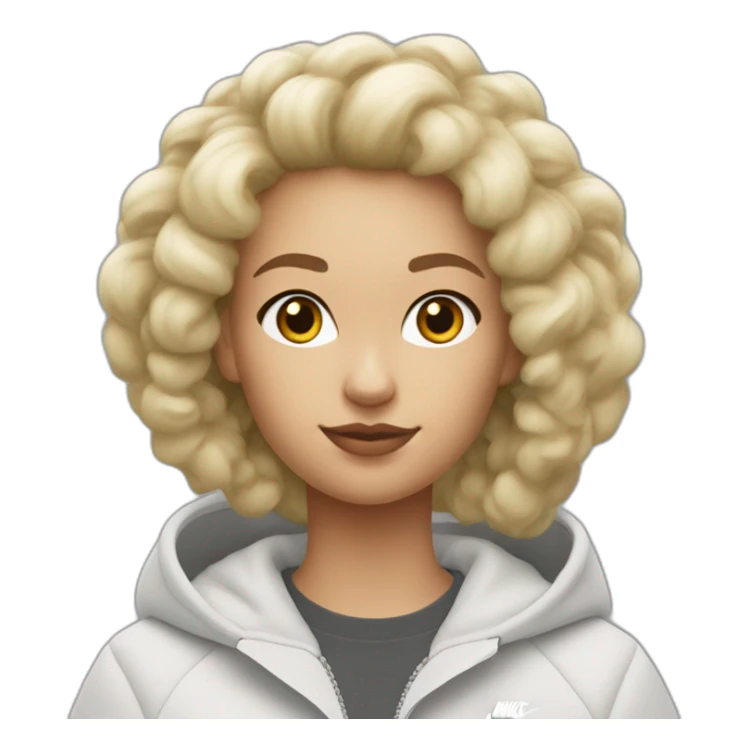fille blonde au cheveux bouclés avec un Nike tech fleece  sticker