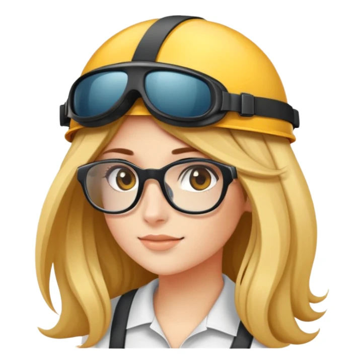 Ragazza con capelli lunghi castani, casco, Occhiali da sole e cuffie sticker