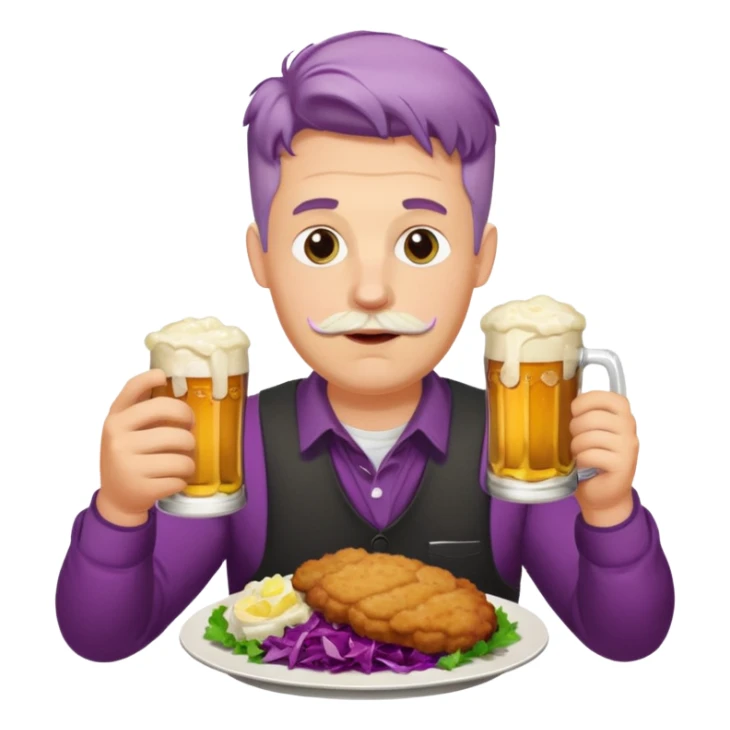German man eating schnitzel, potato salad, red cabbage, sauerkraut, and beer sticker