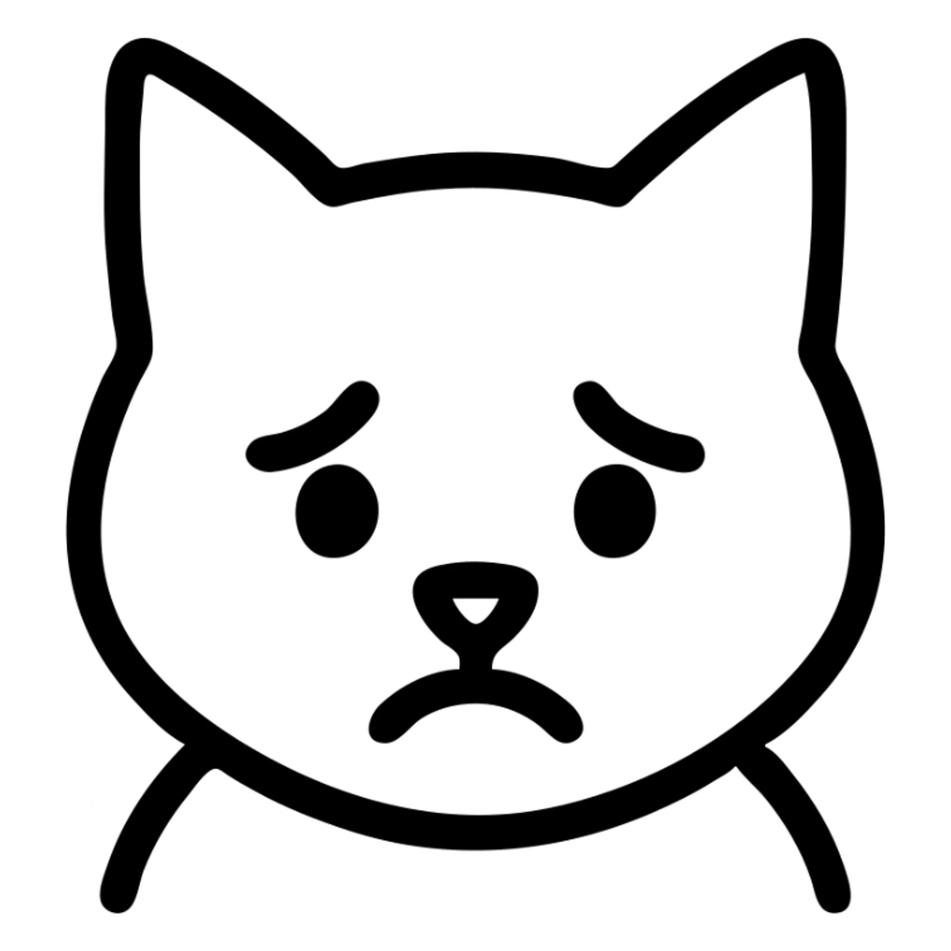 icon of a black and white cat with a sad expression, clear lines and simple shapes, iconographic style sticker