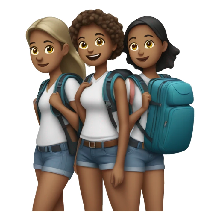 three girls with travel backpacks sticker