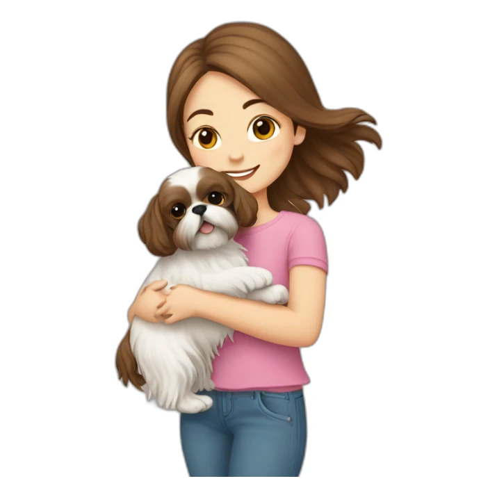 Brown haired girl carrying happy Shih Tzu sticker