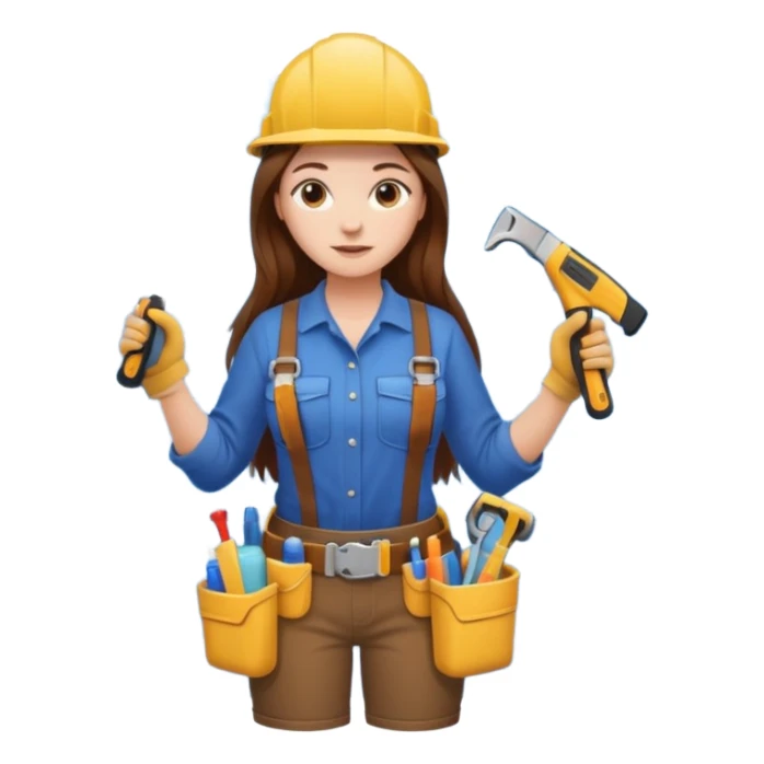 beautiful girl with long brown hair constructing new bathroom area with new shower and amenities  sticker