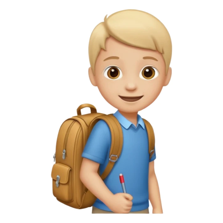 Picture → Child with school bag going to school
Label → “I go to school.” sticker