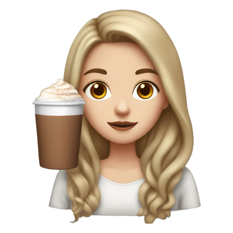 white girl with brown long hair and a hot chocolate sticker