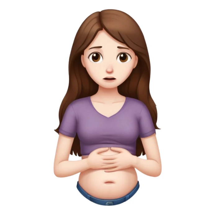 Sad women with long brown hair rubbing stomach  sticker